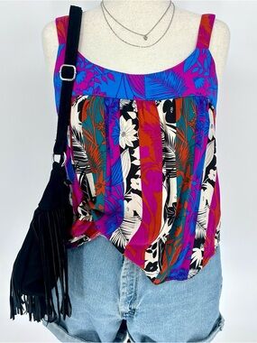 Hot Pink Blue Tropical Babydoll Tank Y2K It Girl Festival Top Boho Chic